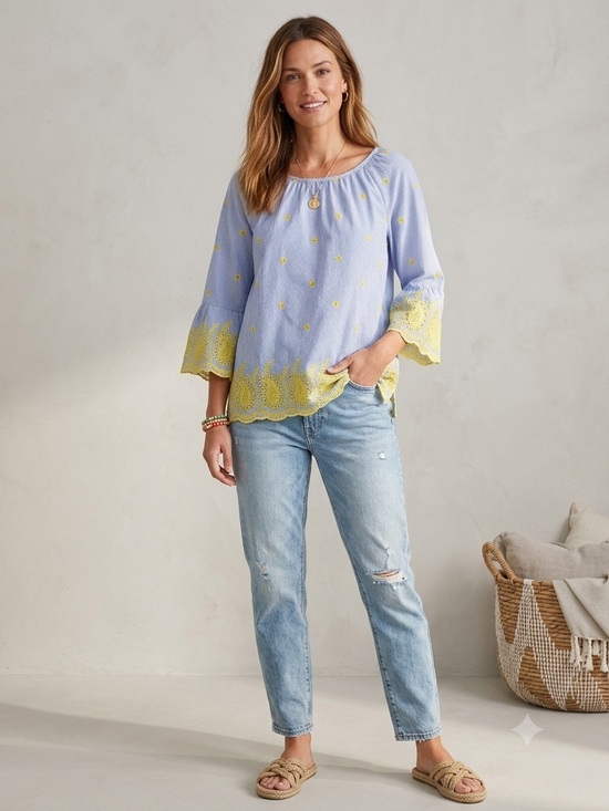 Ruby Rd. Tops - Ruby Rd. Light Blue Blouse with Yellow Embroidery. EUC